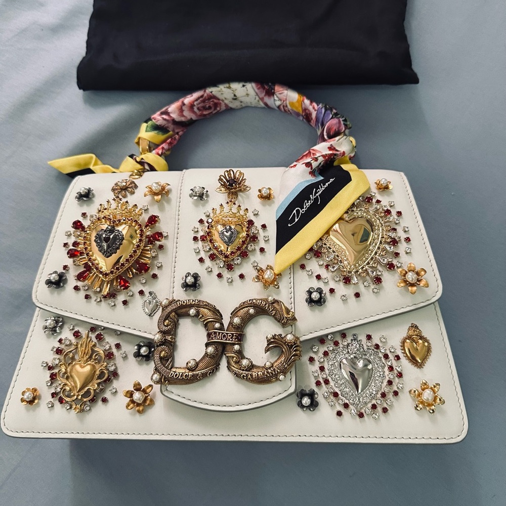 Dolce & Gabbana White Bag with Gold and Silver Embellishments